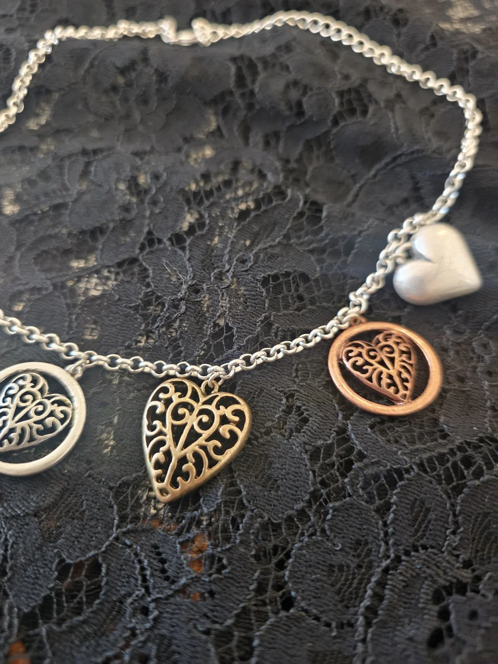 Brighton Two-Tone Heart Charm Necklace - Silver and Rose Gold Accents - Picture 2 of 5